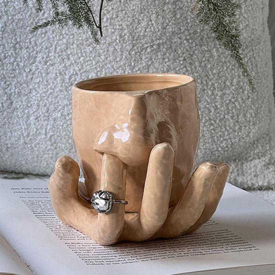Кружка для ковыряния в носу Смешная кружка-нос с ручкой-пальцем Керамическая чашка для хранения с рельефной ручкой-ладонью Подставка для колец для украшения дома и офиса Подарок