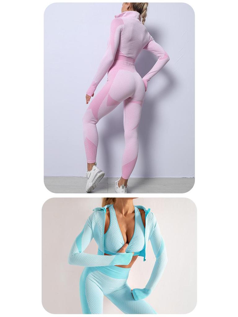 Бесшовный набор для йоги: Ударопрочный спортивный бюстгальтер, топ на молнии, быстросохнущие брюки с высокой талией, приподнимающие бедра