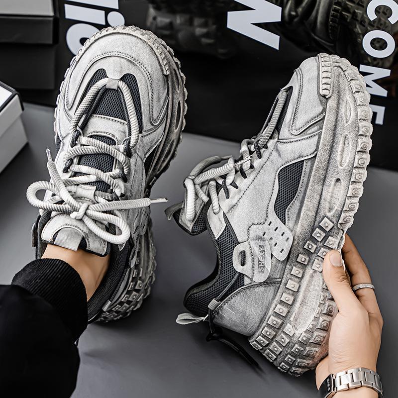 Men's Shoes Spring New Breathable Mesh Youth Sports Shoes Men's Trend Versatile Tire Sole Platform Dad Shoes Men