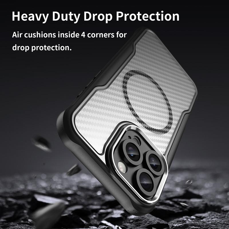 KEYSION Противоударный чехол MagSafe для iPhone 16 Pro Max 16 Plus 15 14 Pro Защита камеры Чехол для телефона с текстурой из углеродного волокна