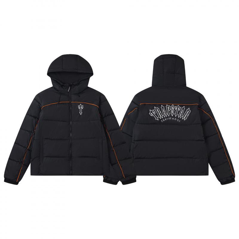 Стильная черная куртка Trapstar из ПУ кожи с отстегивающимся капюшоном - Утепленная хлопковая парка для пары В наличии