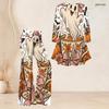 Women Plus Size White V Neck Three Quarter Sleeve Halloween Ghost Printed Flared Top Flared Pants Two Piece Set