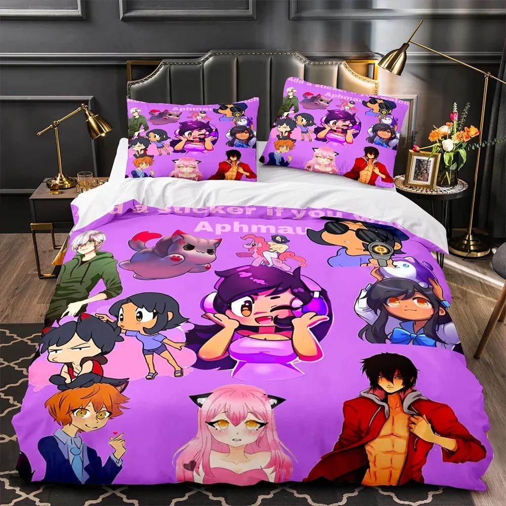 APHMAU Bed Linen Kit Single Size Size Single Size Full Queen Size King Dimension Size Kawaii Aphmau Bed Kit Aldult Kid Bedroom Duvetcover Sets