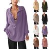 Женская модная рубашка с длинным рукавом, V-образным вырезом, однотонная, свободного кроя