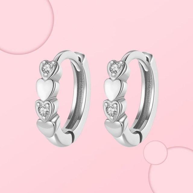 925 Sterling Silver Hoop Earrings For Women Heart Ear Hoops Real Silver 925 Jewelry Original Brand Jewelry
