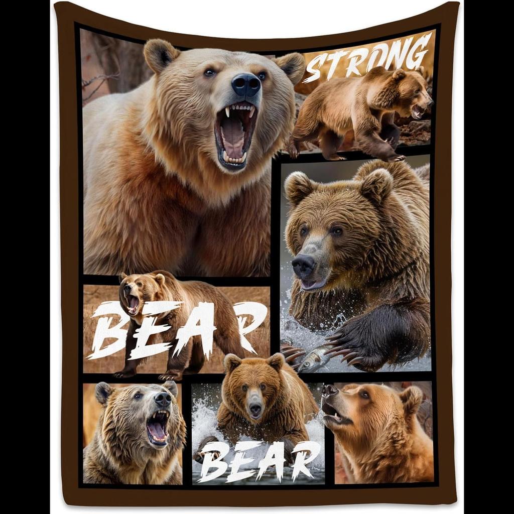 Bear Themed Throw Blanket Soft Plush Flannel Wildlife Print Decor for Boys Girls Lightweight Throw x Inch