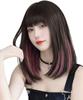 AISIQUEENS Wig Medium Black Inner Color Pink Straight Full Wig Wig for Women Crossdressing Wig Wide Bangs Mixed Color Wig Small Face Effect Amazon