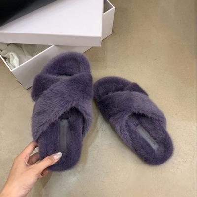 M68-8~ Женские пушистые тапочки на платформе с французскими перекрещивающимися ремешками и открытым носком, новинка осени-зимы 2025