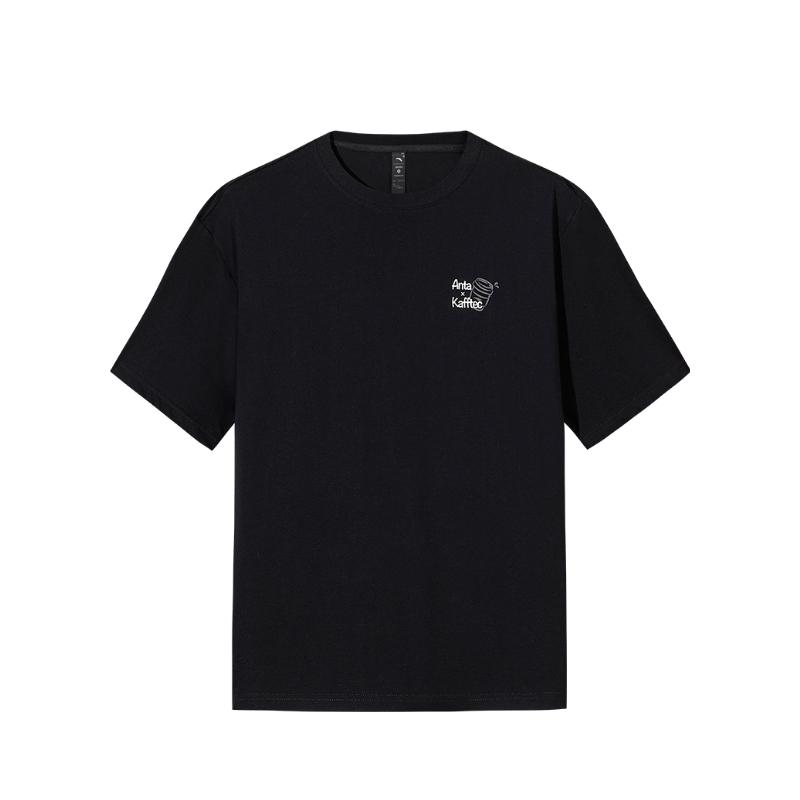 Anta Comfortable Simple Letter Print Versatile Loose Round Neck Pullover Short Sleeve T-Shirt Men Tops Basic-Black 152537137-1