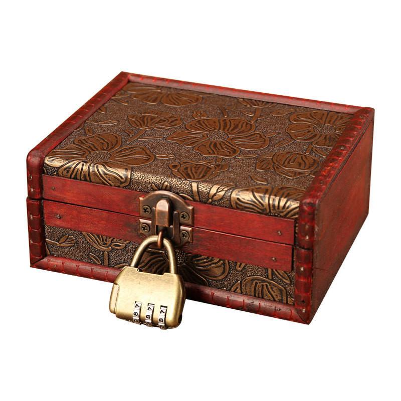 Style Vintage Wooden Box With Lock For Organizing Jewelry Accessories Decoration