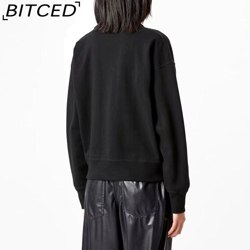 Женская осенне-зимняя хлопковая толстовка BITCED с принтом из блесток, полувысоким воротником-стойкой