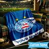 Custom Name Bahia Fc Crest Design Flannel Blanket, Use for Birthday/Holiday Gift, Soft Blanket for Sofa/Bed/Camping/Office, Home Decor