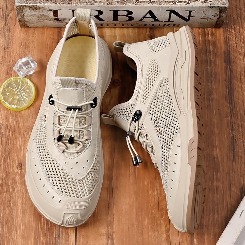 Мода Новое поступление Мужская сетчатая обувь На шнуровке Повседневная обувь Уличные мужские кроссовки Дышащие Сквозные Балетки Легкая спортивная обувь