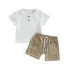 Baby Boys Summer 2-piece Outfits Solid Color Short Sleeve T-shirt with Breast Pocket and Casual Elastic Shorts Set