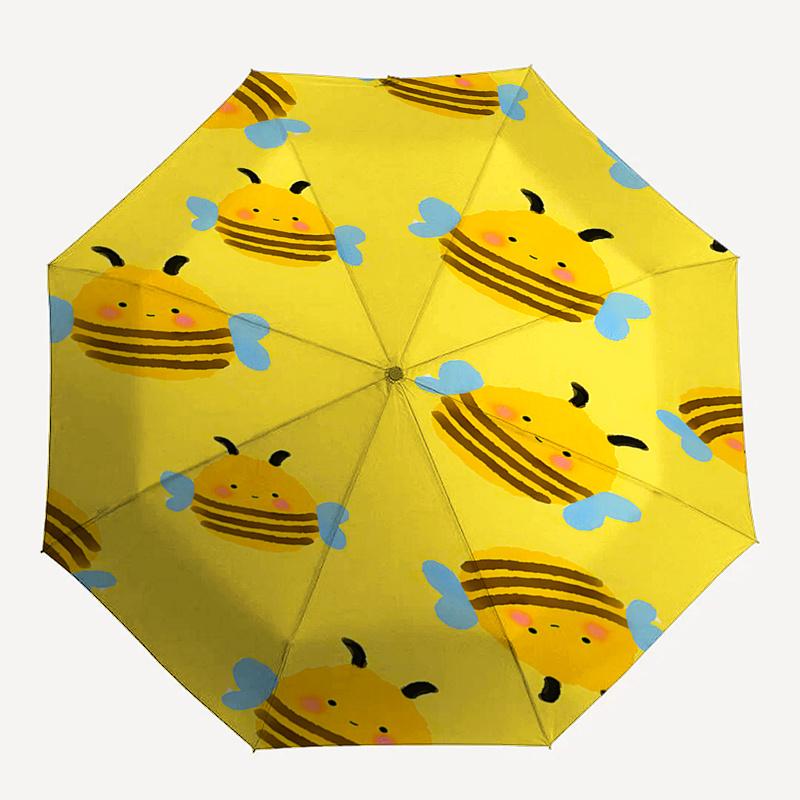 Cute Bee Print Automatic Opening/Closing Umbrella with Foldable Design, Iron Frame, Outdoor Use, Festival Gift, Suitable for Fans, Travel, D