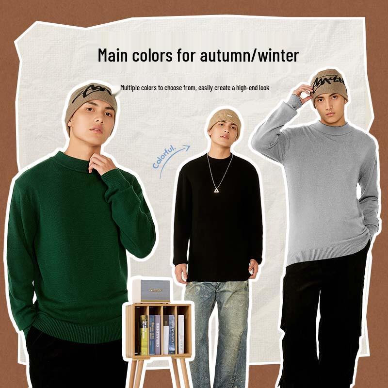Jeanswest Men's Autumn Letter Knit Mock Neck Sweater