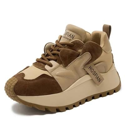 Модные женские кроссовки на массивной подошве 6 см 2024 зима-весна новинка ретро натуральная кожа на шнуровке женская спортивная обувь женские повседневные кроссовки на платформе