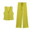 Textured Sleeveless Cardigan Vest Tops 5039277 Straight-leg Loose Comfort and Casual Pants 5039278