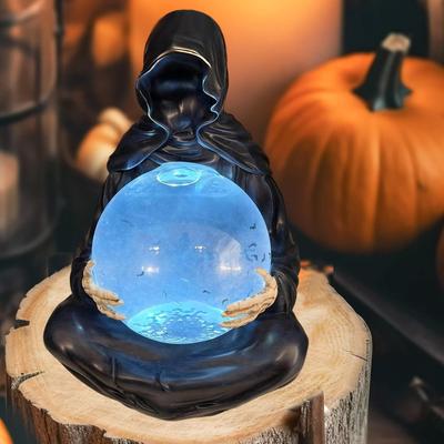 Статуя Жнеца с летающим шаром, Жуткий фэнтезийный коллекционный предмет, Жуткий хэллоуинский декор, Подсветка для книжной полки
