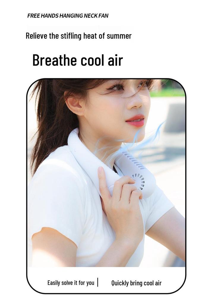 Portable Neck-Hanging Bladeless Fan with USB Charging, 3-Speed Silent Operation for Office, Outdoor, and Sports Use
