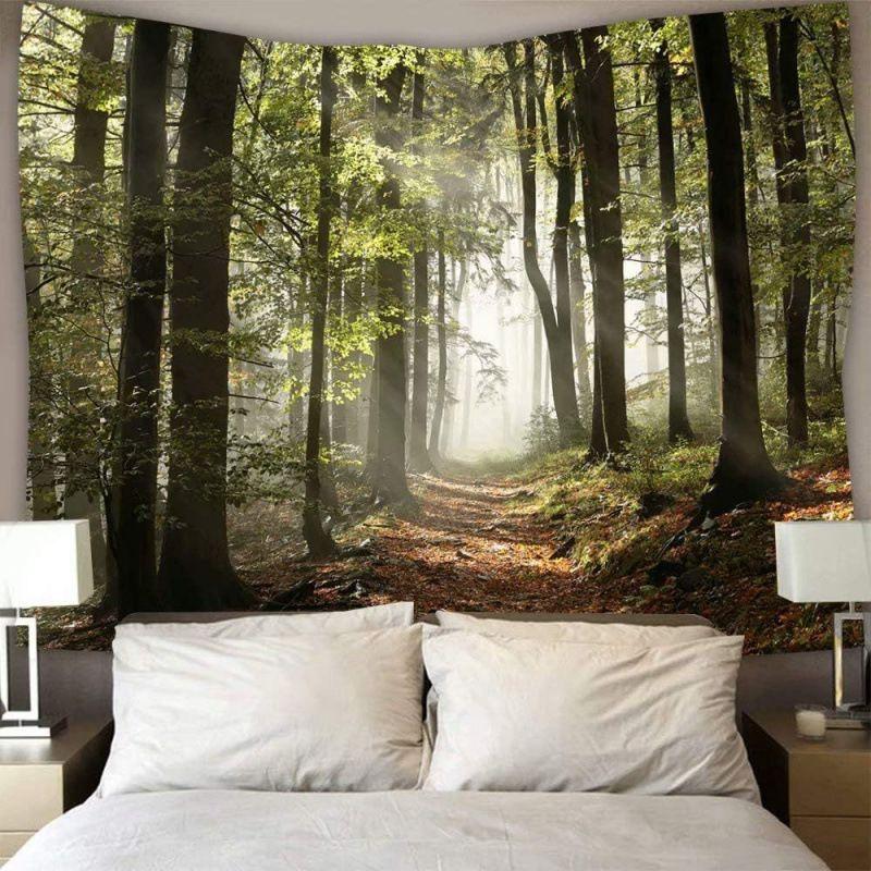 Autumn Valley Stream Snow Mountain Tapestry Wall Art Hanging for Bedroom Living Room Decor Natural Scenery Photography