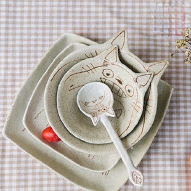 Японская рисованная мультяшная кошка, глиняная ложка, керамические десертные ложки ручной работы, маленькая ложка для рисового супа, кухонная утварь, кофейный совок