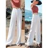 Women Summer Casual Trousers Elastic Waist Loose Wide Leg Pants