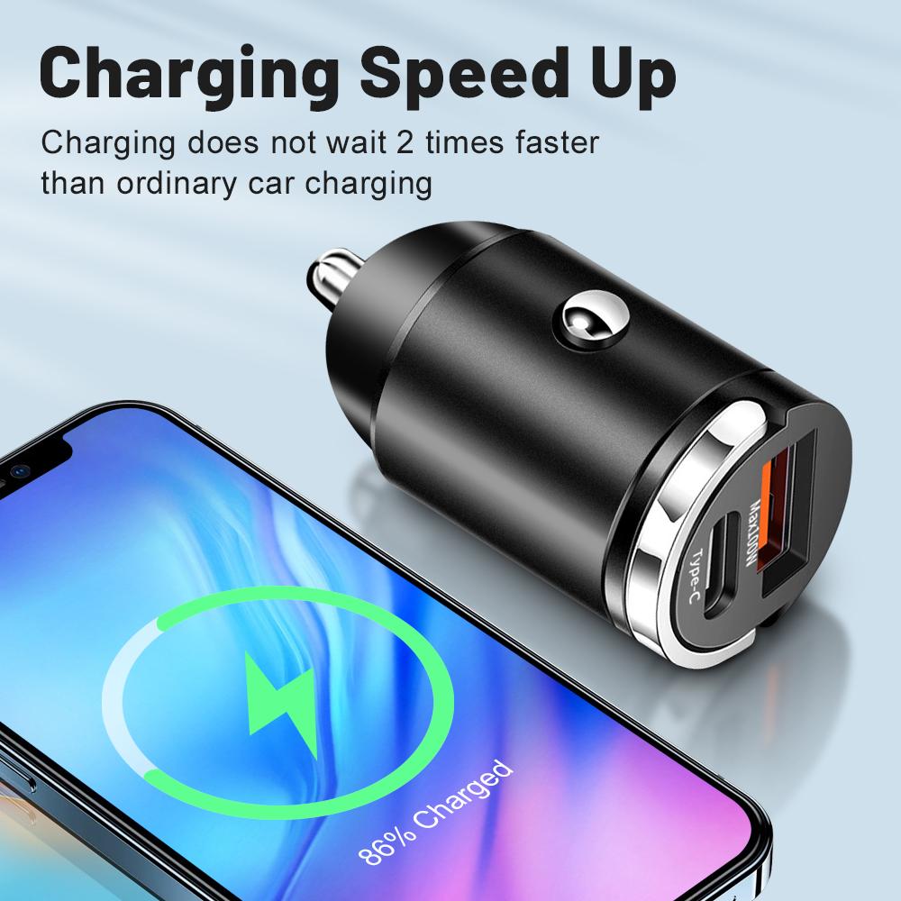 Автомобильное зарядное устройство PD USB Быстрая зарядка Quick Charge 3.0 Type C Автомобильный адаптер для мобильного телефона для iPhone 15 Xiaomi 14 Huawei Samsung Oneplus
