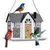 Садовый подвесной домик кормушка для птиц 3 отделения большая емкость украшение для двора снаружи металл
