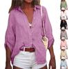 Women's Summer Cotton Linen Solid Color Seven-Point Sleeve Shirt V-Neck Loose Shirt