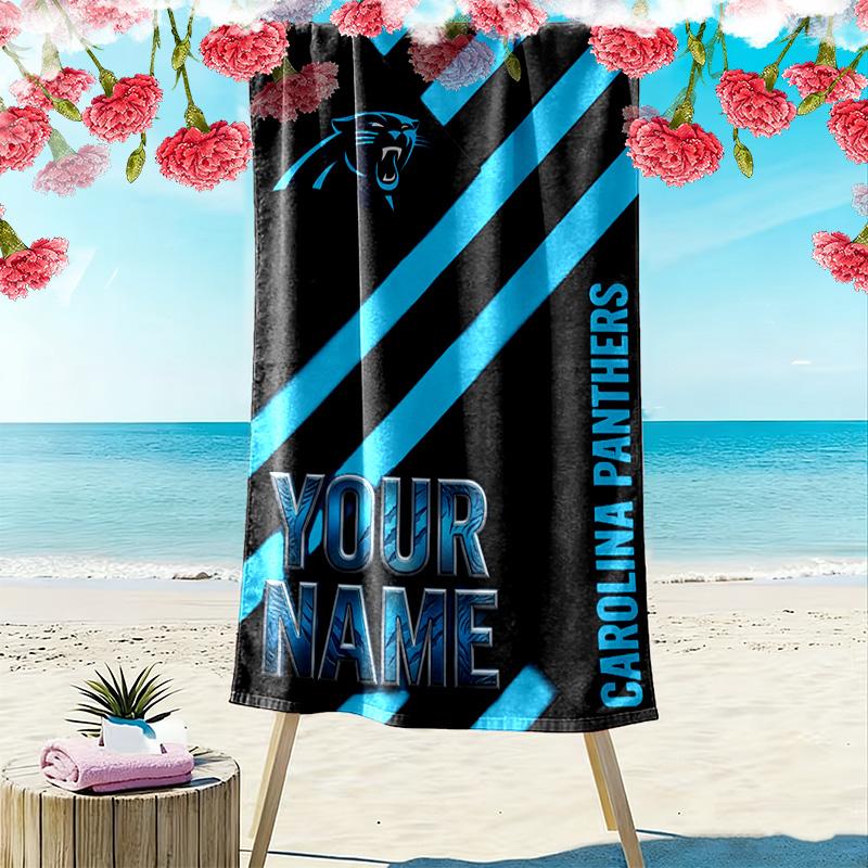 Name Custom Carolina Panthers Logo Print Beach Towel, Large Soft Quick Dry Towel for Beach Camping Swimming