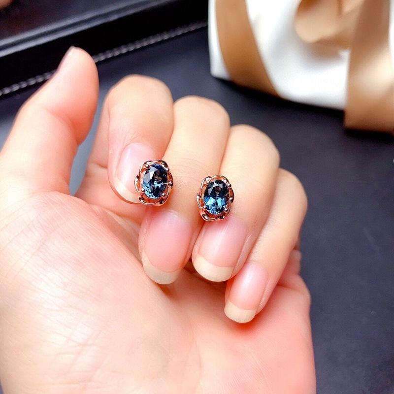 Fashion Oval Cut Blue Stone Aqua Stud Earrings for Women Lady Girls Engagement Wedding Bridal Jewelry Gift