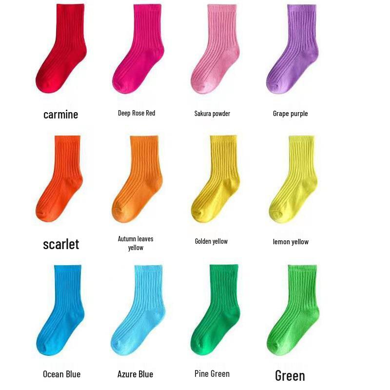 Детские флуоресцентные однотонные носки из гребенчатого хлопка – Весенне-летний тренд