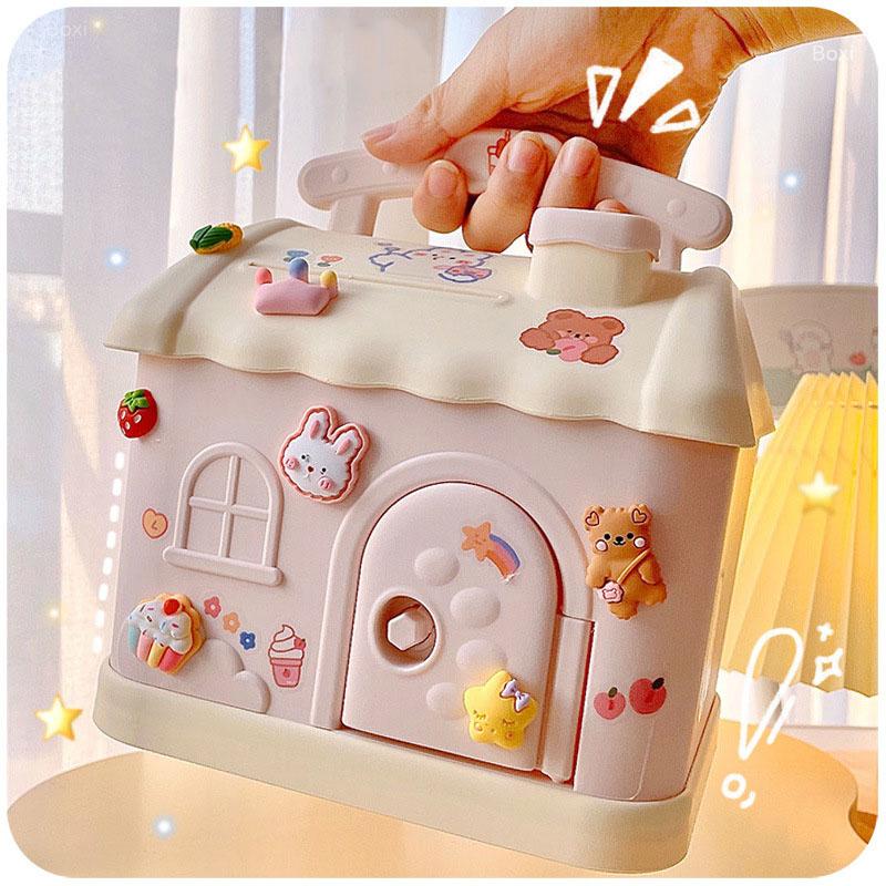 Kawaii Cartoon House Plastic Piggy Bank Cute Save Money Box For Kids Girl Adults Storage Home Decoration Children Birthday Gifts
