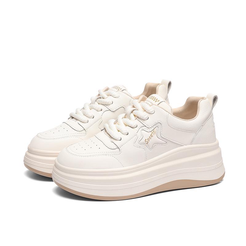 Женские кроссовки на платформе из натуральной кожи - Нескользящие, Легкие, Повседневные, Универсальные, Белые для весны и осени 2024.