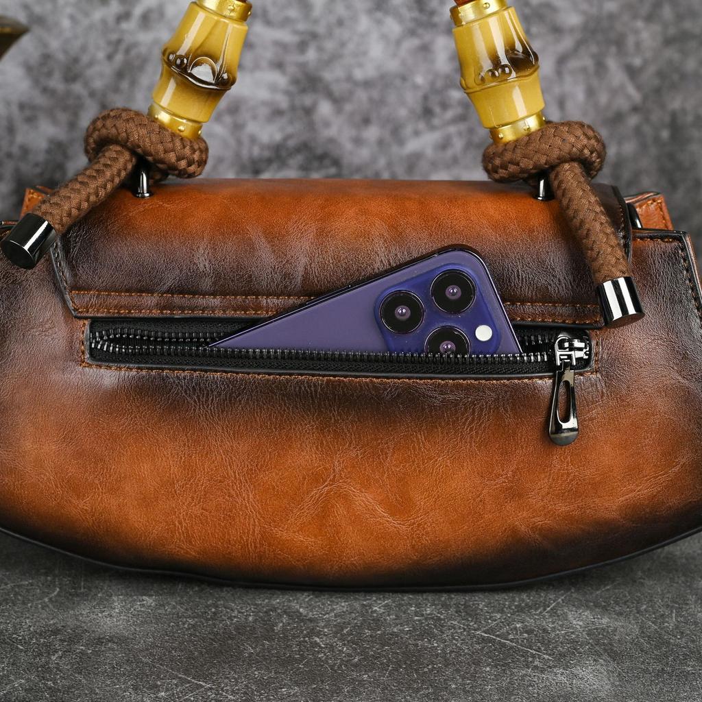 Vintage Embossed Leather Handbags for Women Designer Crossbody Shoulder Bag with Top Handle Chinese Style Handmade Purse 2025