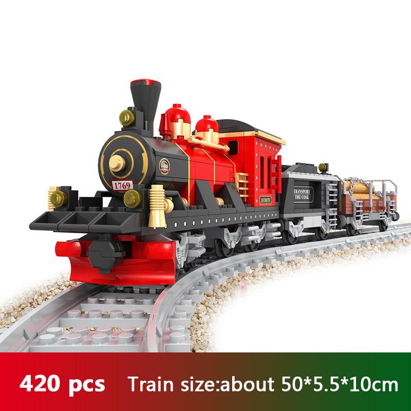 Ausini City Train Model Building Blocks Wagon Cargo Carriage Passenger Train Station Rail Tracks Locomotive Construction Toys