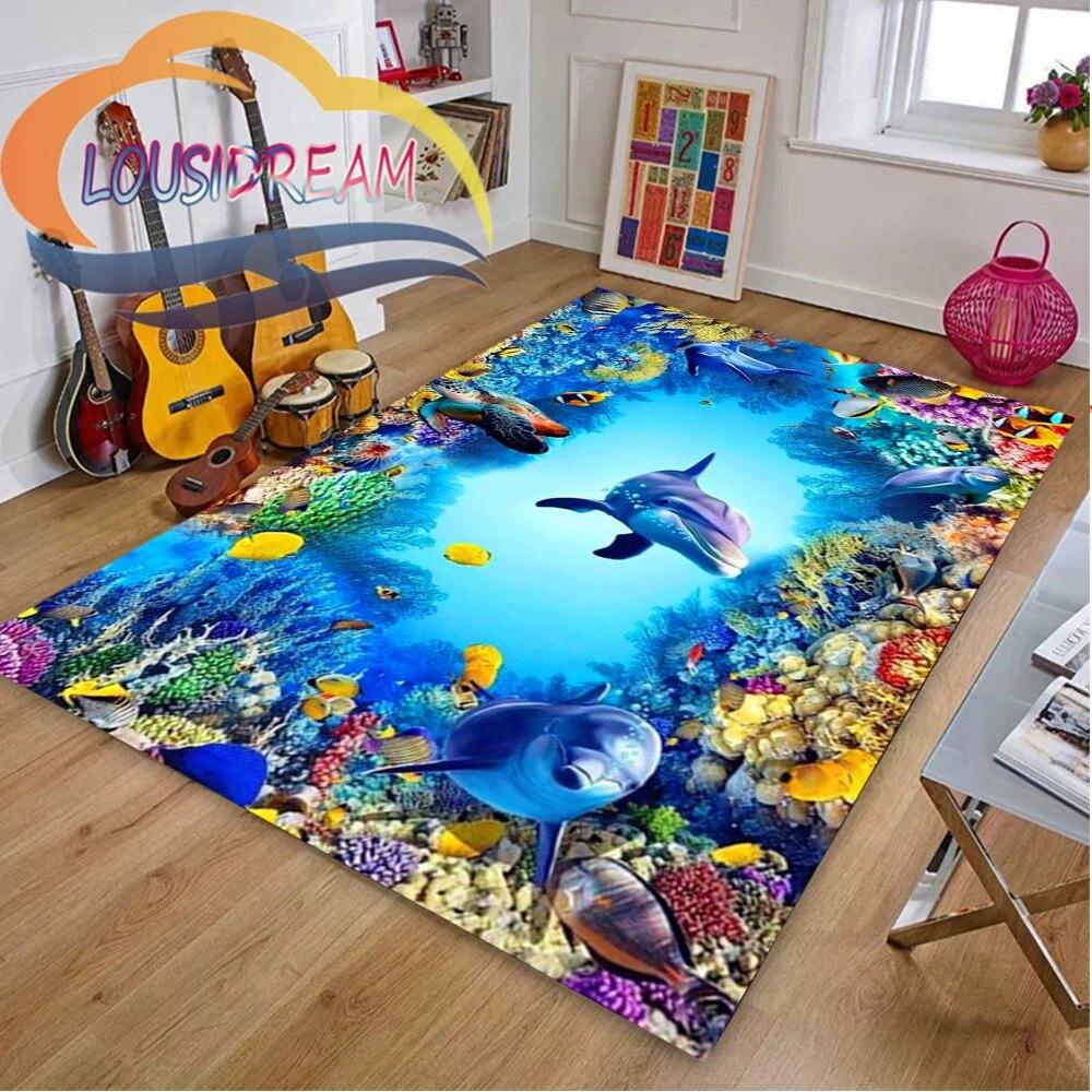 Ковер из мира морских животных Delphinidae, океанические дельфины, гостиная, спальня, большая площадь, мягкий 3D модный декоративный коврик