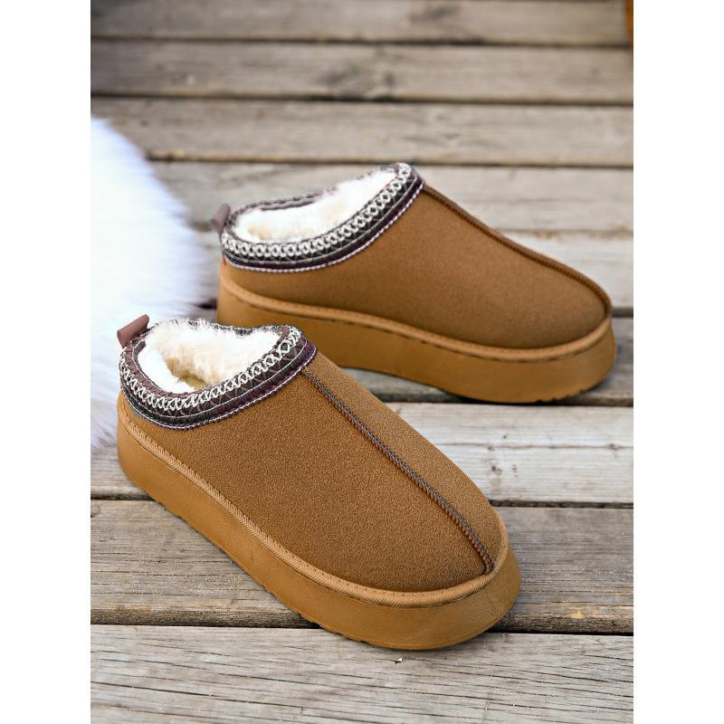 Женские зимние ботинки на толстой подошве 2024 года, новые, ворсистые и утолщенные, северо-восточные, большие хлопковые ботинки с одной педалью из хлебного пуха