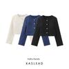 Kaslead New Arrival Women's Clothing Fashion Style Fashion Minimalist Round Neck Single-Breasted Velvet Short Coat 1228992