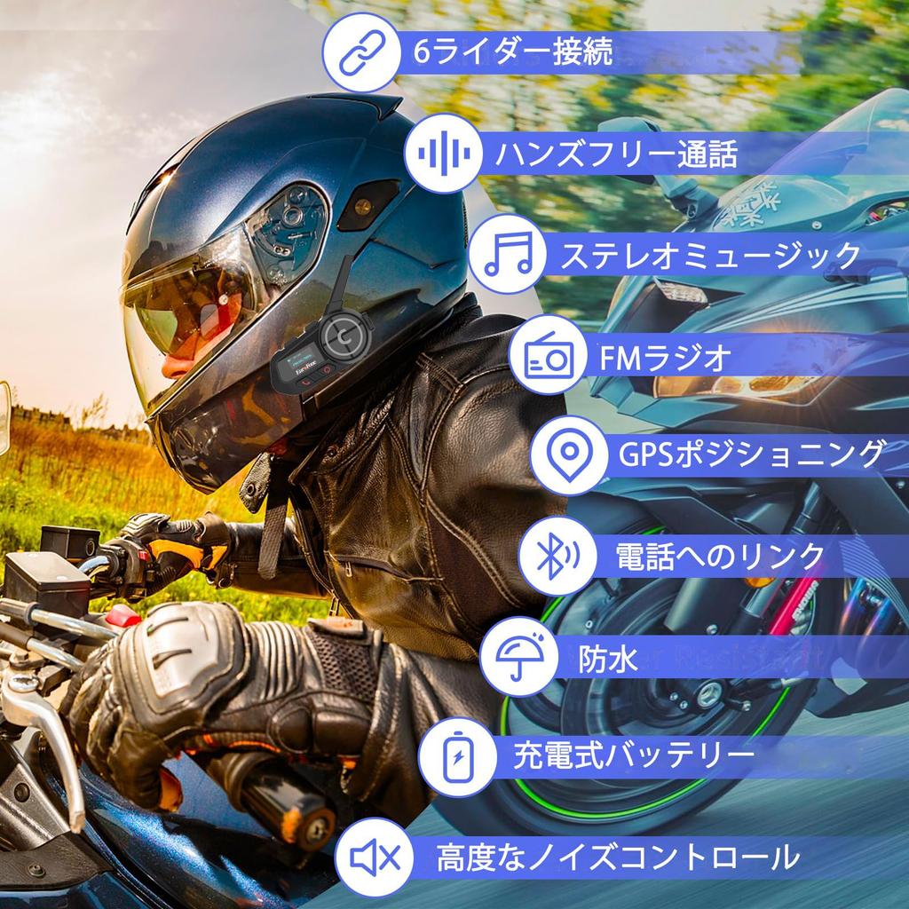 EuroFone Motorcycle Simultaneous Calling for Up To 6 22 Hours of Continuous 2000M Communication Automatic Bluetooth IP67 LED Motorcycle Bluetooth