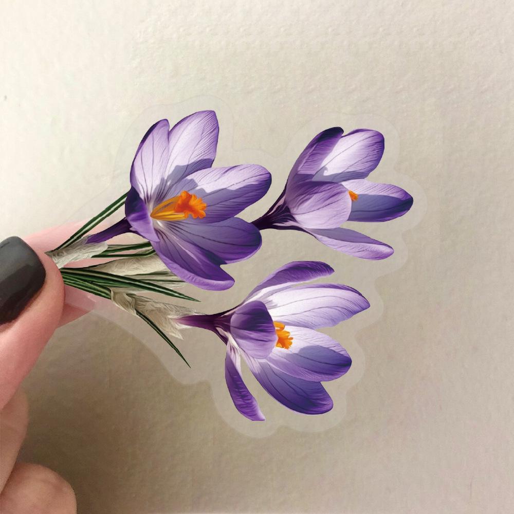 50 Прозрачных Мультяшных Фиолетовых Цветочных Наклеек Пакет Водонепроницаемый Прозрачный ПЭТ Материал для Рукоделия Декоративный Гитара Блокнот