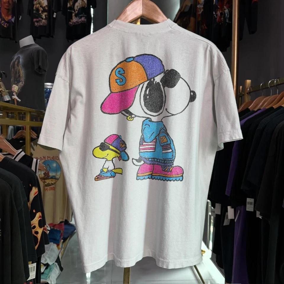 90s SNOOPY amp; WOODSTOCK Hip Hop White Unisex T shirt Reprint Back Print Unisex T-Shirt