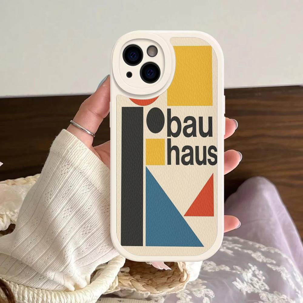 B-Bauhaus Fashion Retro Art Leather Phone Case For IPhone 16 16e 15 14 13 12 11 Pro Max Plus Mini Cover