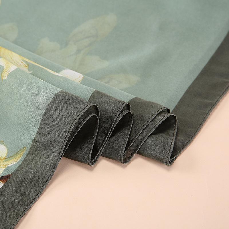 Women Silk Scarf Vincent Van Gogh Oil Painting Apricots Print Shawls Wraps Foulard Femme Long Bandanas Lady Hijab Stole 180*90Cm