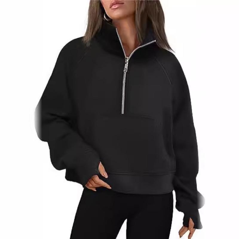 Autumn Winter Hoodies Women's Sports Half Zipper Sweatshirts Loose Stand Collar with Velvet Coat Jacket