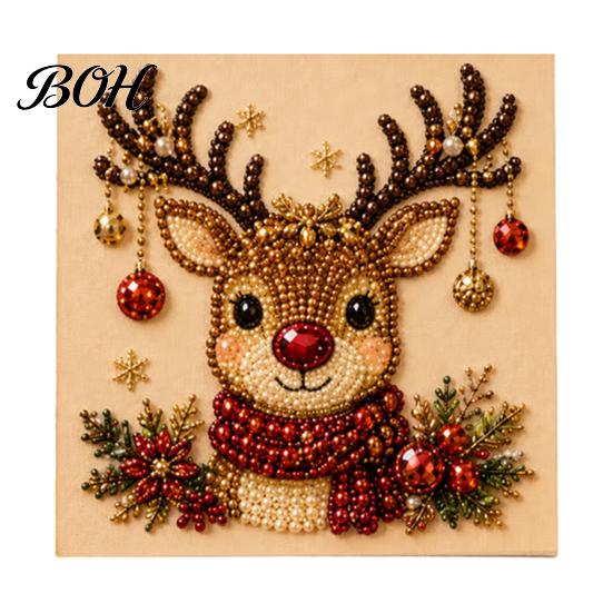 Christmas Faux Pearl Painting Kit DIY Art Kit, Beads Craft for Festive Wall Decor Making Adults, Beginners, Cute Santa Tree Elk Gem Bead Home