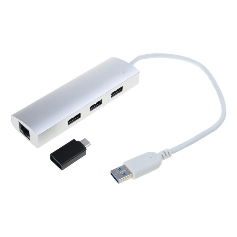Адаптеры USB3.0 к Ethernet 3-портовый USB3.0-хаб с 1 гигабитным портом Ethernet Сетевые адаптеры-расширители для ноутбуков