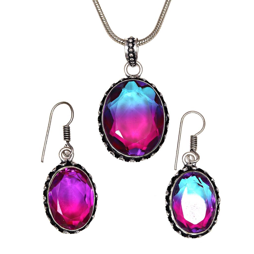 Tourmaline Set Gemstone Gift Wedding Party Bi-Color Pendant,Earring,Ring