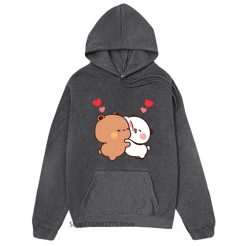 Толстовки с капюшоном для пар с пандой и коричневым медведем для девочек-подростков Kawaii Graphic Bubu Dudu Sweatshirt Women Men Cartoon Clothes